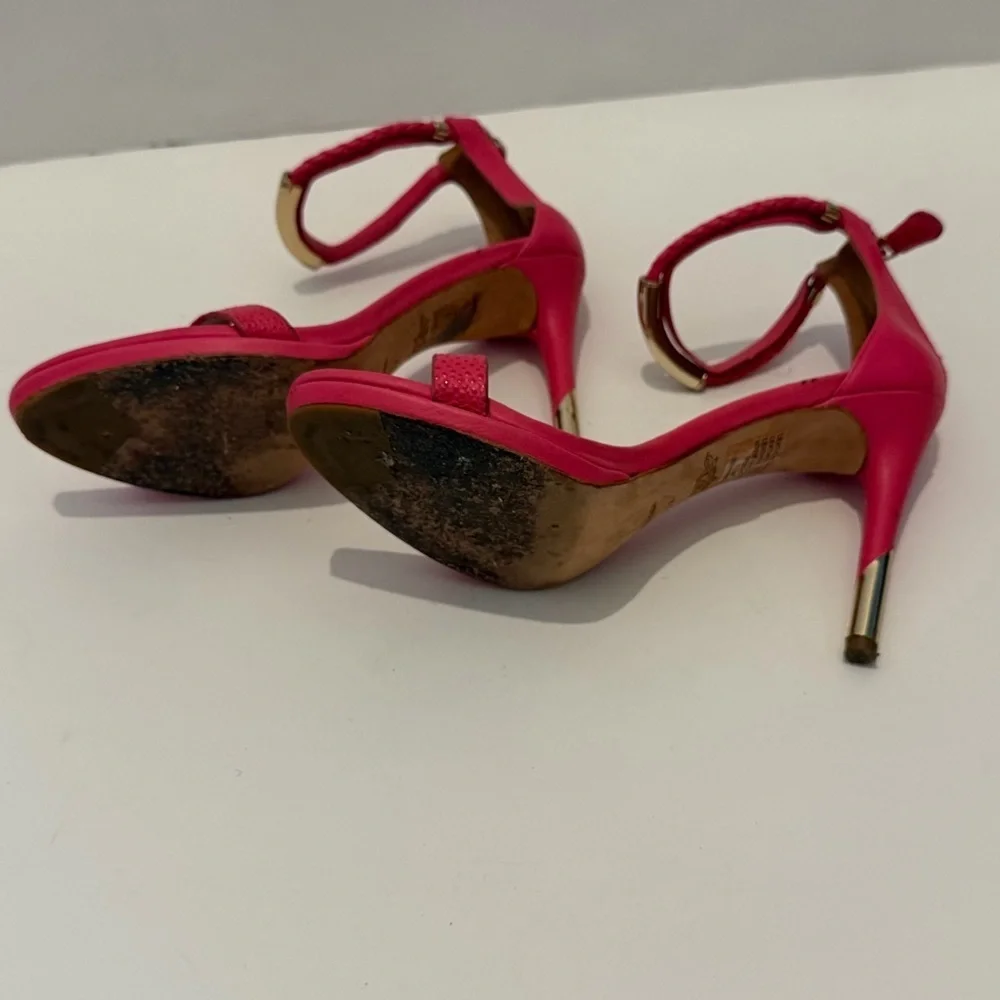 Rachel Roy Hot Pink Leather Heeled Sandals Ankle Strap Size 7.5